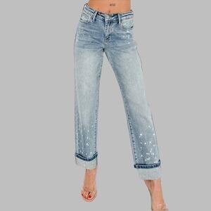 Judy Blue Light Wash Paint-Splatter Wide Leg Jeans
